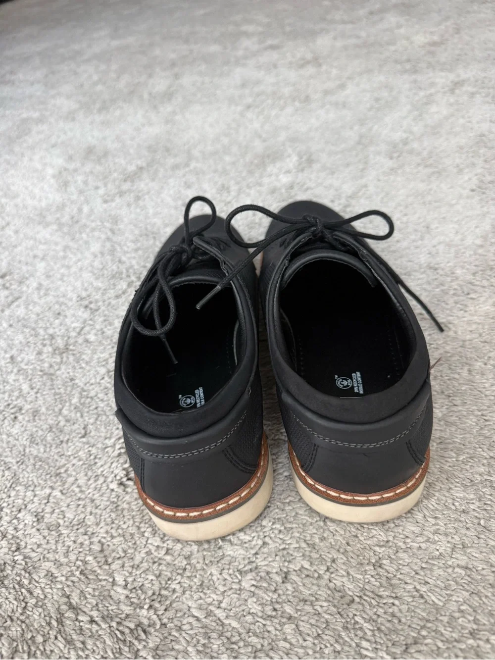 Black Lace-Up Oxford Shoes with Brown Trim